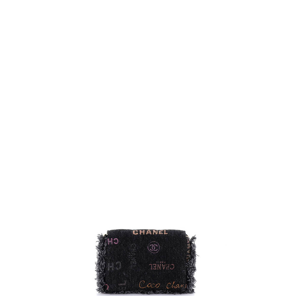 Chanel Denim Mood Flap Clutch with Chain Logo Printed Quilted Fringe Denim - Picture 4 of 6